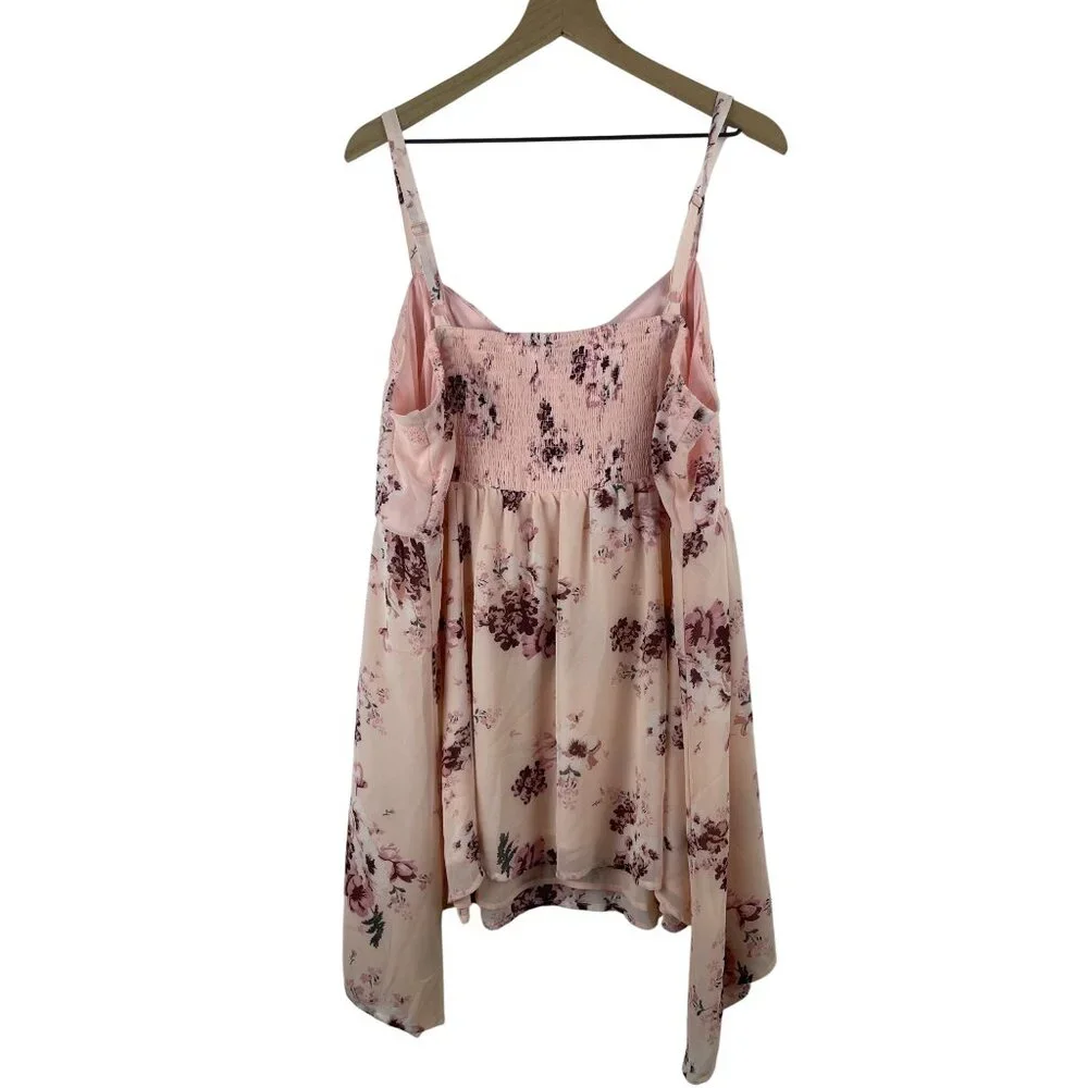 Torrid Women's 3X NWT Pink Floral Crochet Sharkbite Hem Chiffon Y2K babydoll Top - Picture 5 of 6